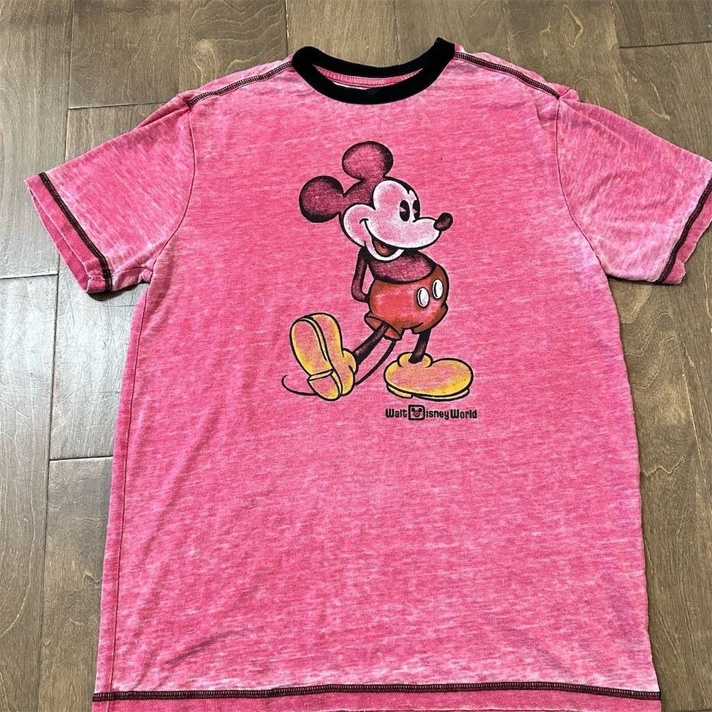 Disney Parks Mickey Mouse Red Ringer T-Shirt Unisex Size S Retro Style‎
